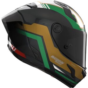 NOLAN X-804 RS Ultra Carbon Piega Carbon / Gold / Red / Green Metallic Helmet - Image 3