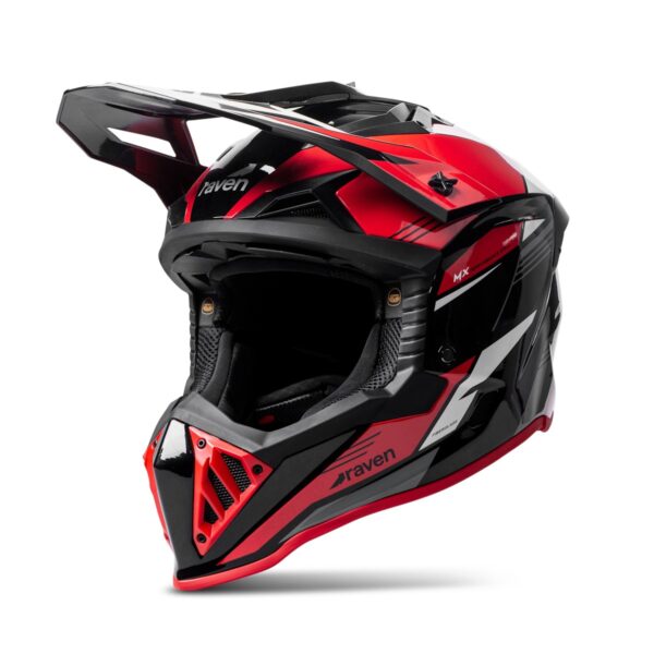 Casco de motocross RAVEN Morphous Negro Brillante / Rojo